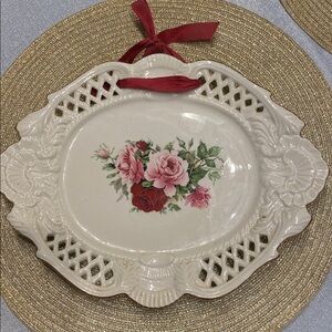 Victorian Rose Baum Bros. Pierced Edge Heart Plate 10"*12”